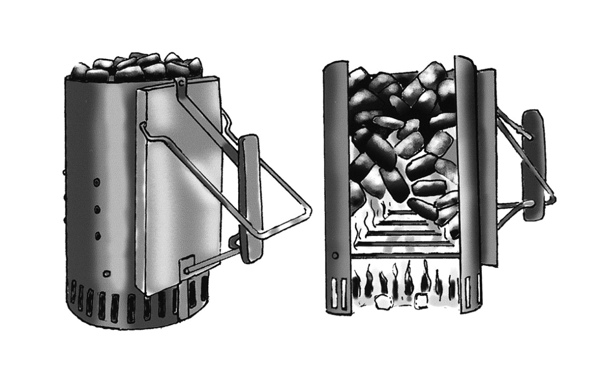 Figure 2-6:  A chimney starter gets your coals ready for cooking without adding chemicals.